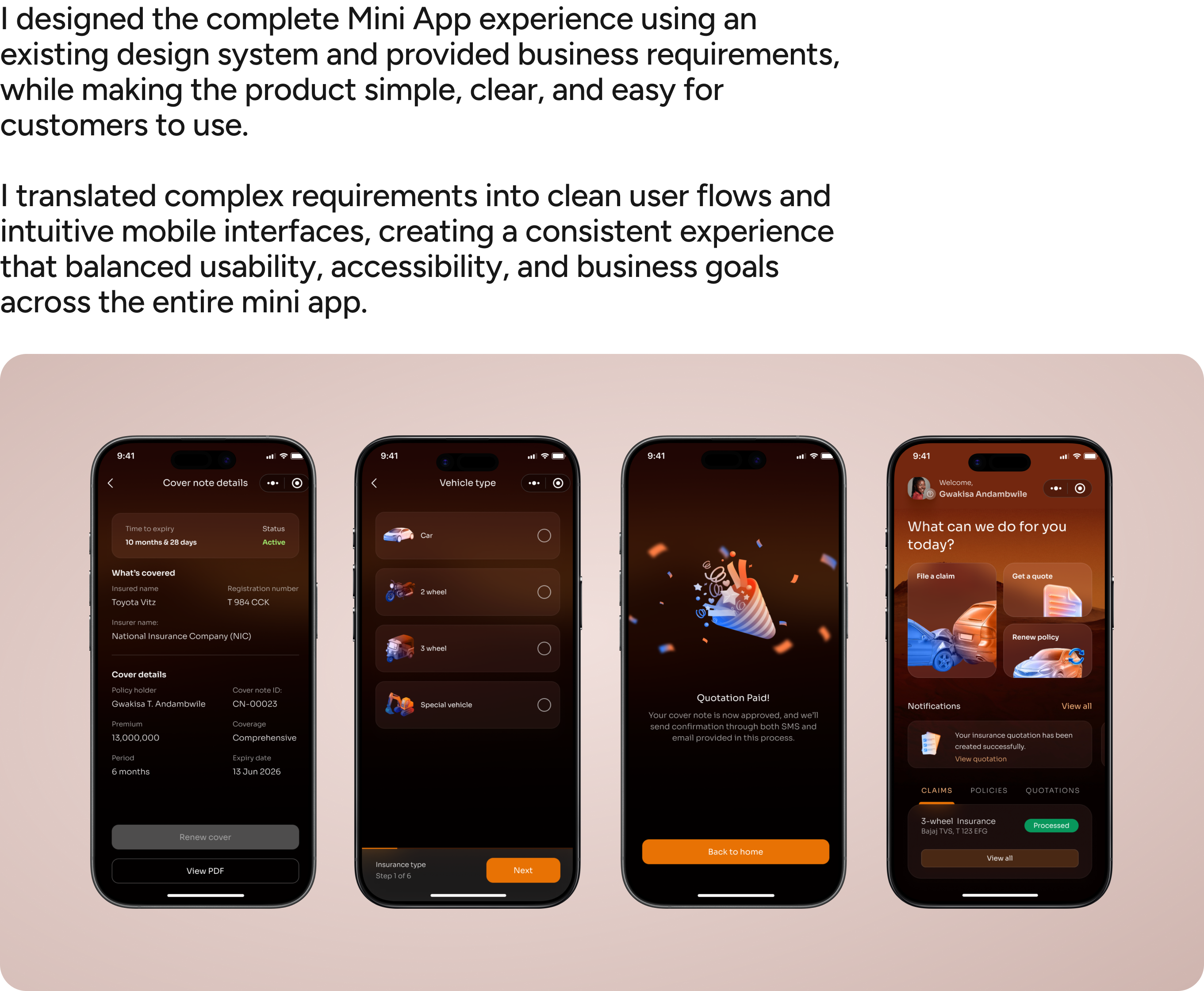 UmeBIMA Mini App design — overview and screens